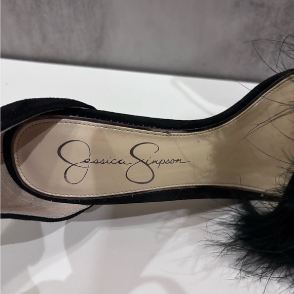 Jessica Simpson Black Feather Pearl Rhinestone Stiletto High Heels Size 7.5 - Picture 3 of 11